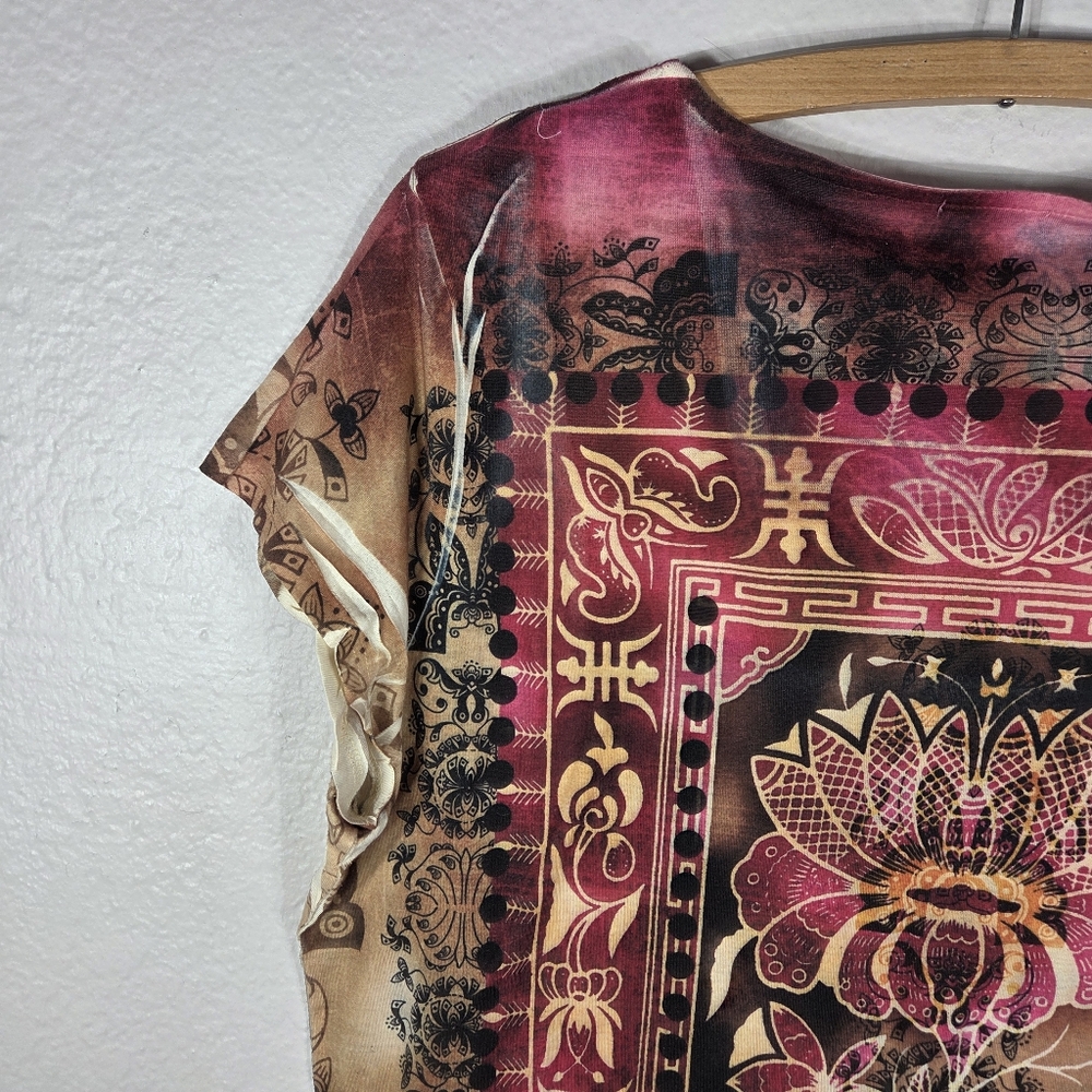 Chicos Tee Shirt Womens Size 3 Rinestones Lotus Print Square Neck - Picture 12 of 16